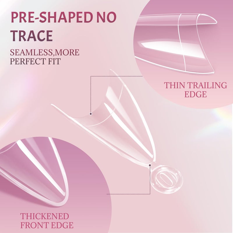 ranrose Long Almond Nail Tips with Handle, 240PCS Half Cover Acrylic Fake Nails, 12 Sizes No C Curve Gel Nail Extension Tips for Professionals DIY Beginners - Image 3
